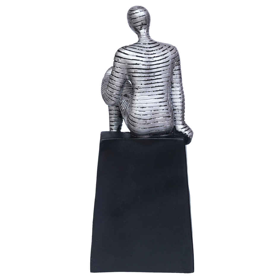 eCraftIndia Silver Man Statue Sitting on Triangle Black Base Human Showpiece