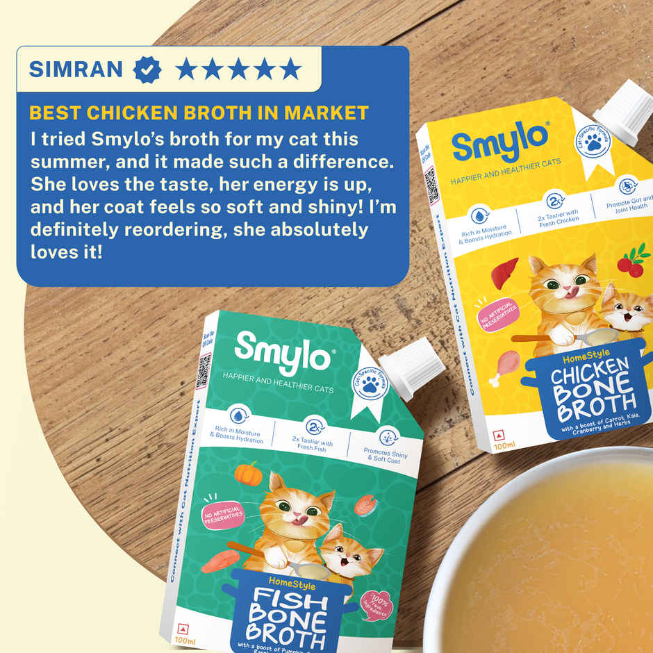 Smylo Homestyle Chicken Bone Broth for Cats Hydrating Topper for Shiny Coat Strong Joints All Ages