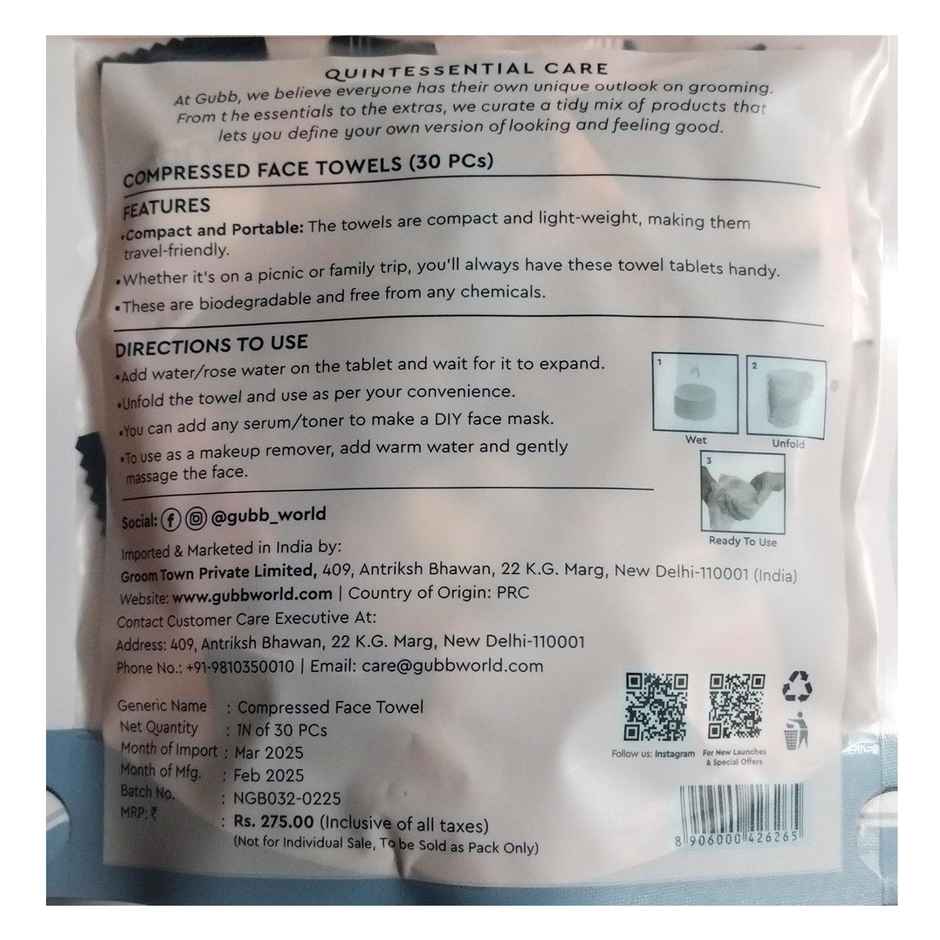 GUBB Face Wipe Facial Tissue Reusable & Biodegradable Wet Wipes For Men & Women