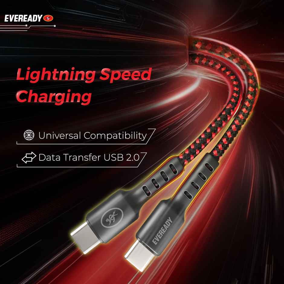 Eveready Nylon Braided Charging Cable | 100W | Type C to Type C | 1.5m Length | 5A