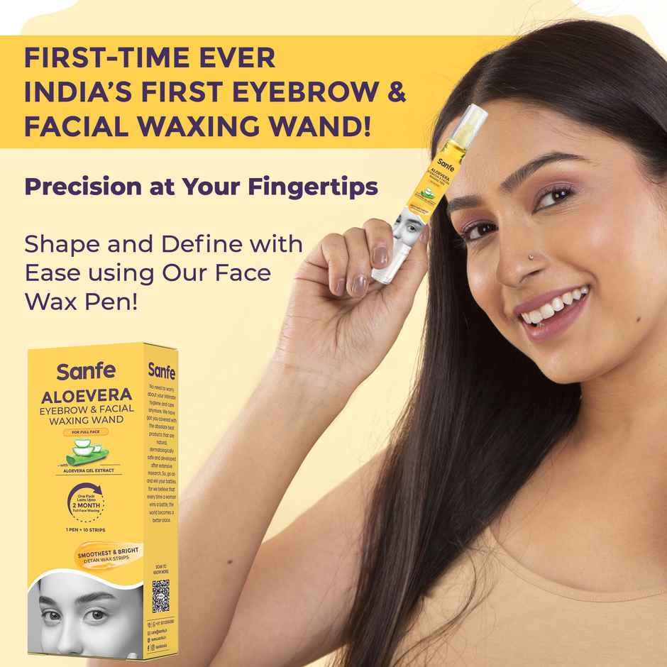 Sanfe Eyebrow & Facial Wax Pen | Aloe Vera for Easy Hair Removal | 1 Pen + 10 Strips