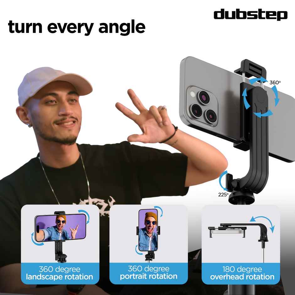 Dubstep Flickstick Smart Selfie Stick (with 360 Degree Rotation, Black)