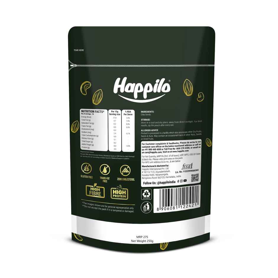 Happilo Premium Raw Chia Seeds | Seeds for weight management | Rich in Protein, Calcium & Fibre