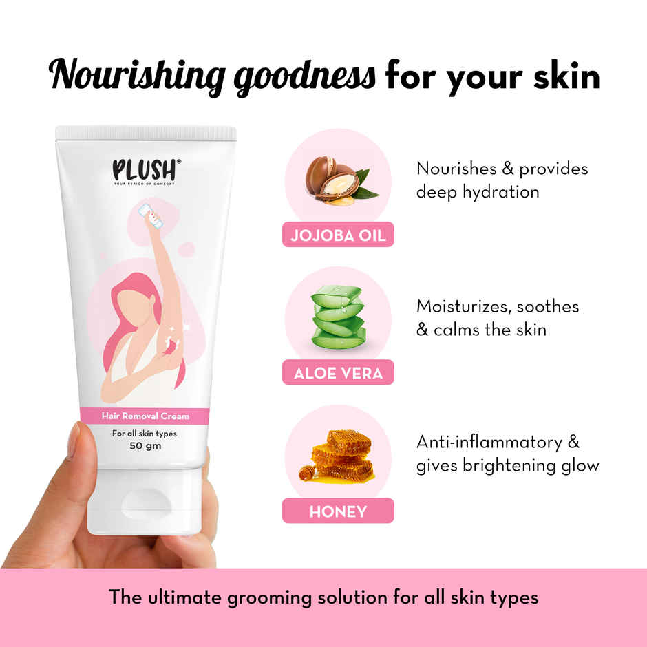Plush Hair Removal Cream For Women With Aloe Vera & Natural Honey For All Skin Types