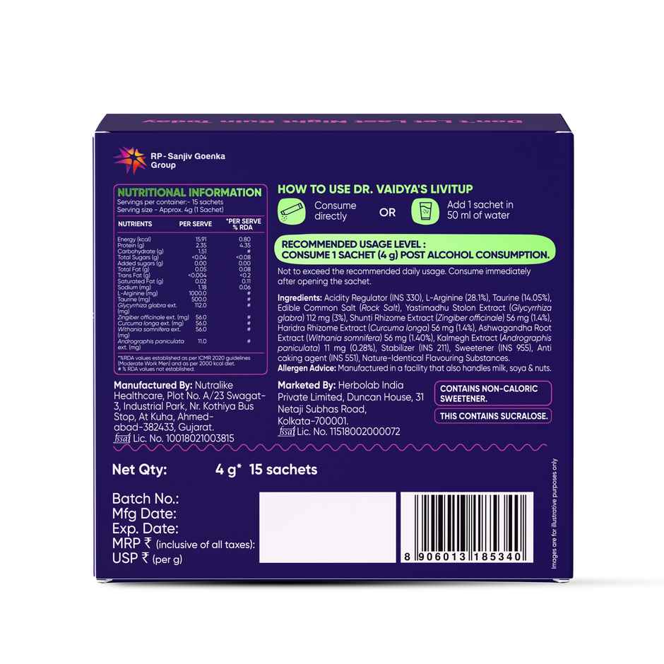 Dr. Vaidya's Livitup Post Party Fix | Helps Prevent Headache | Nausea & Acidity