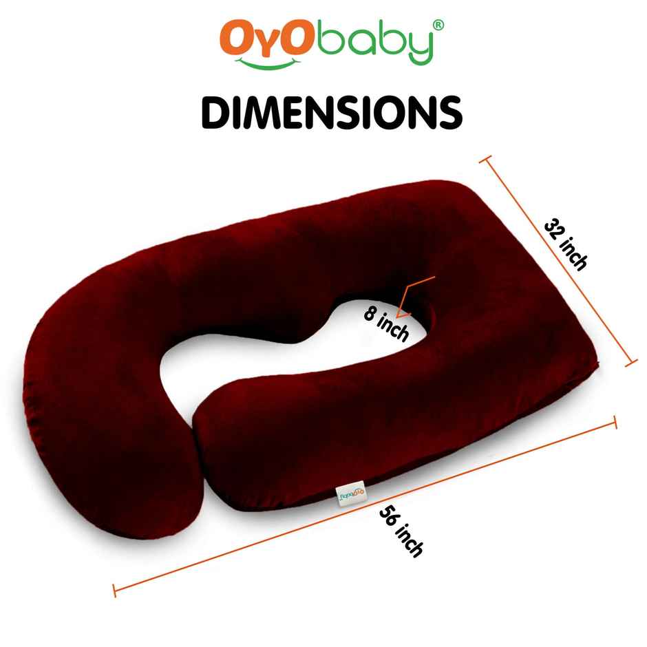 Oyo Baby Maternity Pillows For Sleeping, Comfort J-Shape Pillow Velvet Maroon