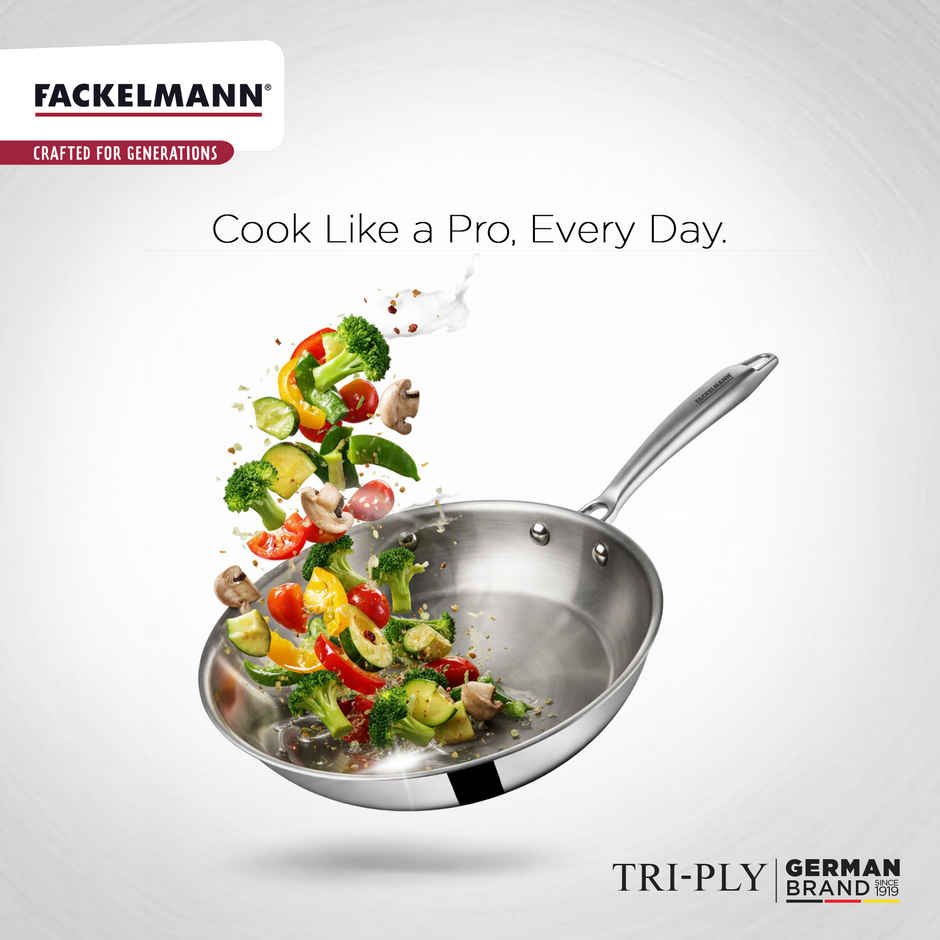 Fackelmann 24 cm Frying Pan, Triply | with Lid | German Quality | Energy-Efficient Fry Pan | Non-Toxic | Even Heating | Ideal for All Cooktops | Hassle-Free Maintenance | 5 Year Warranty