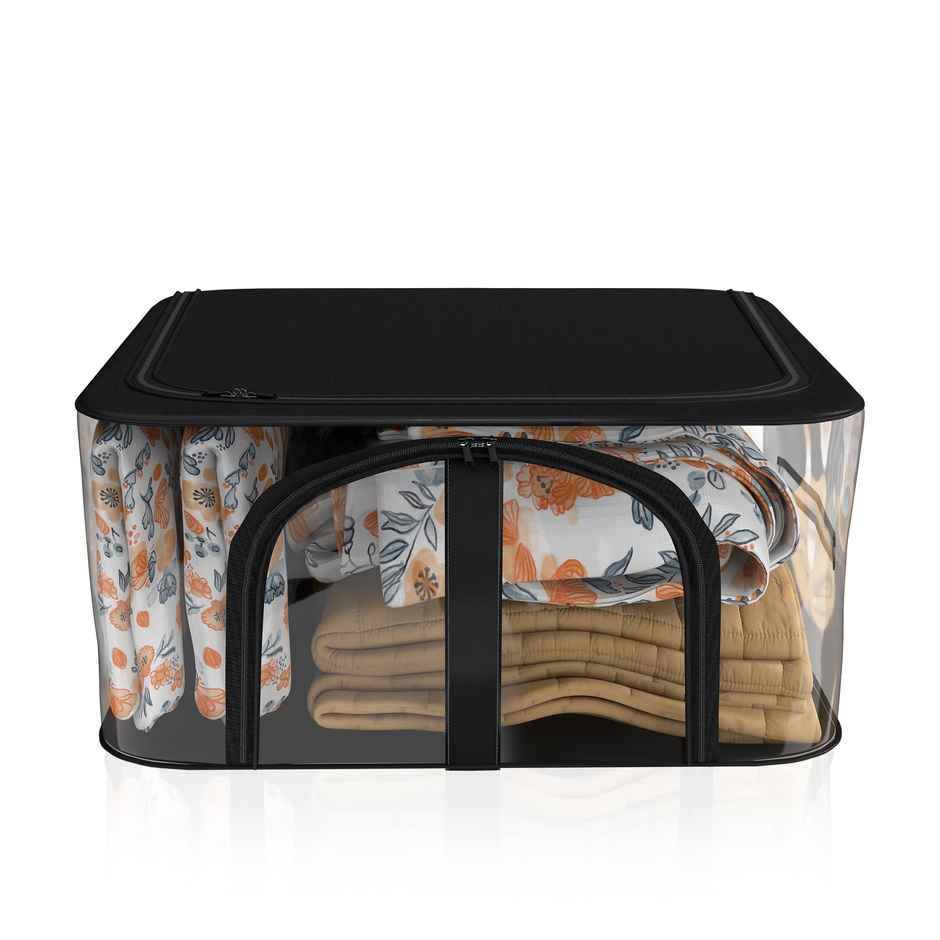 Kuber Industries PVC Transparent Zip Lock Saree Organizer | Clothes Storage Bag | Black