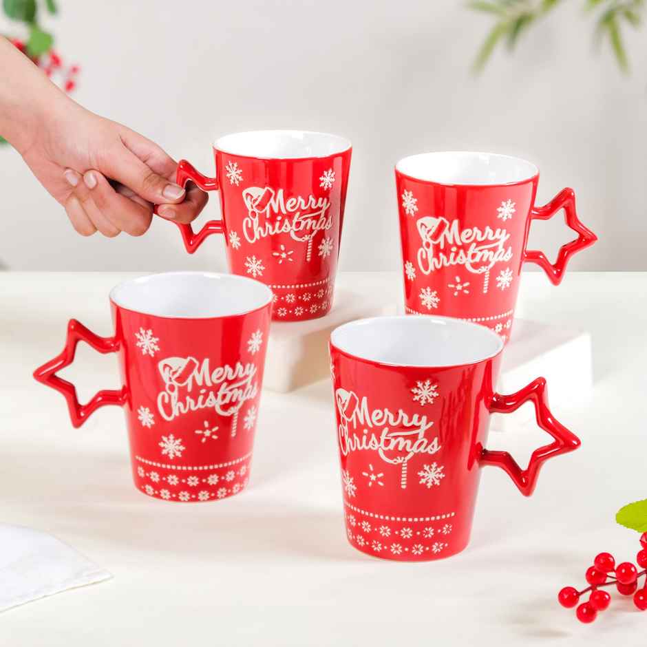 Nestasia Merry Christmas Set of 4 Cups With Star Handle Red 300ml