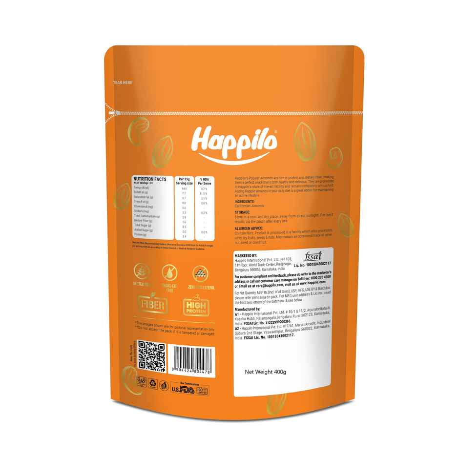 Happilo Popular California Almonds | Badam Giri | Dry Fruits