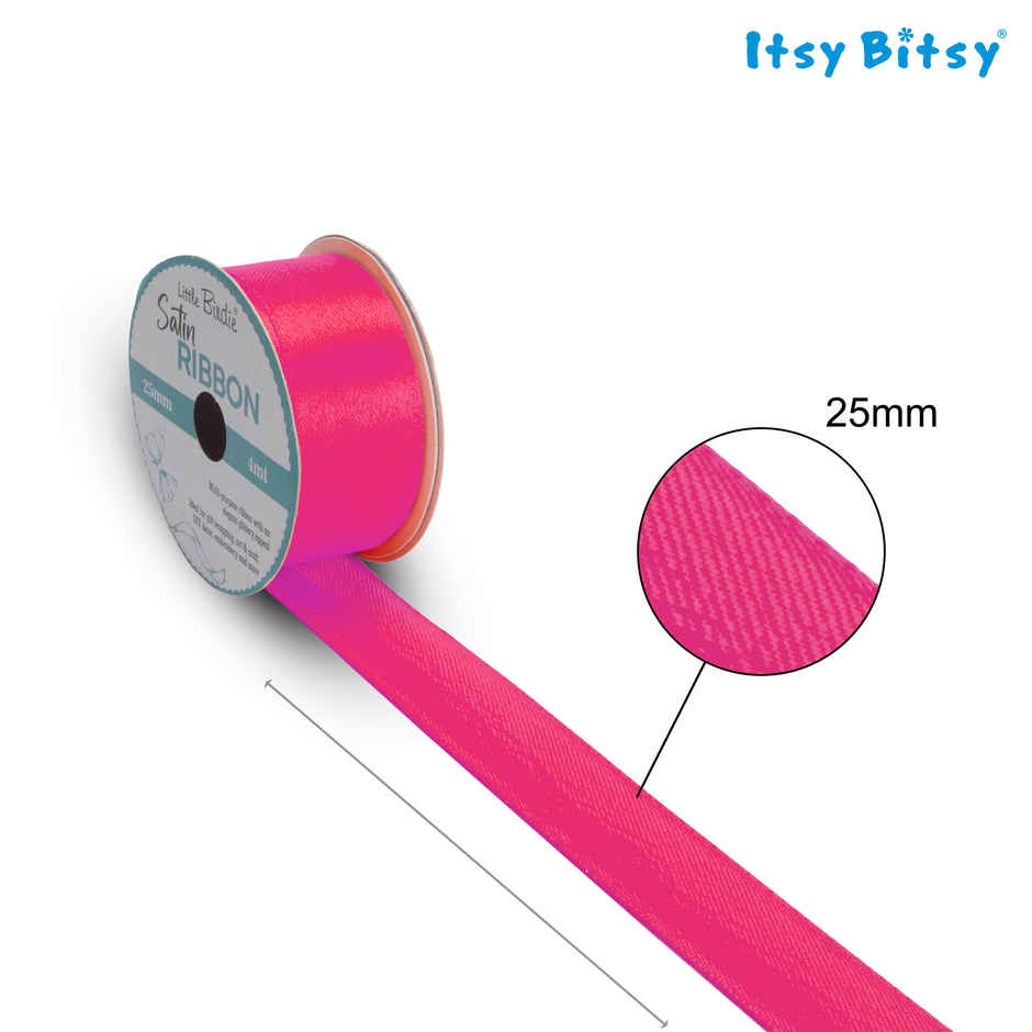 Itsy Bitsy Satin Ribbon | 25 mm | Hot Pink | 4 m | 1 Roll | LB