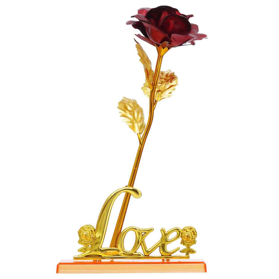 Golden Red Rose Flower with Love Showpiece | Valentine's Day Gift | EcraftIndia