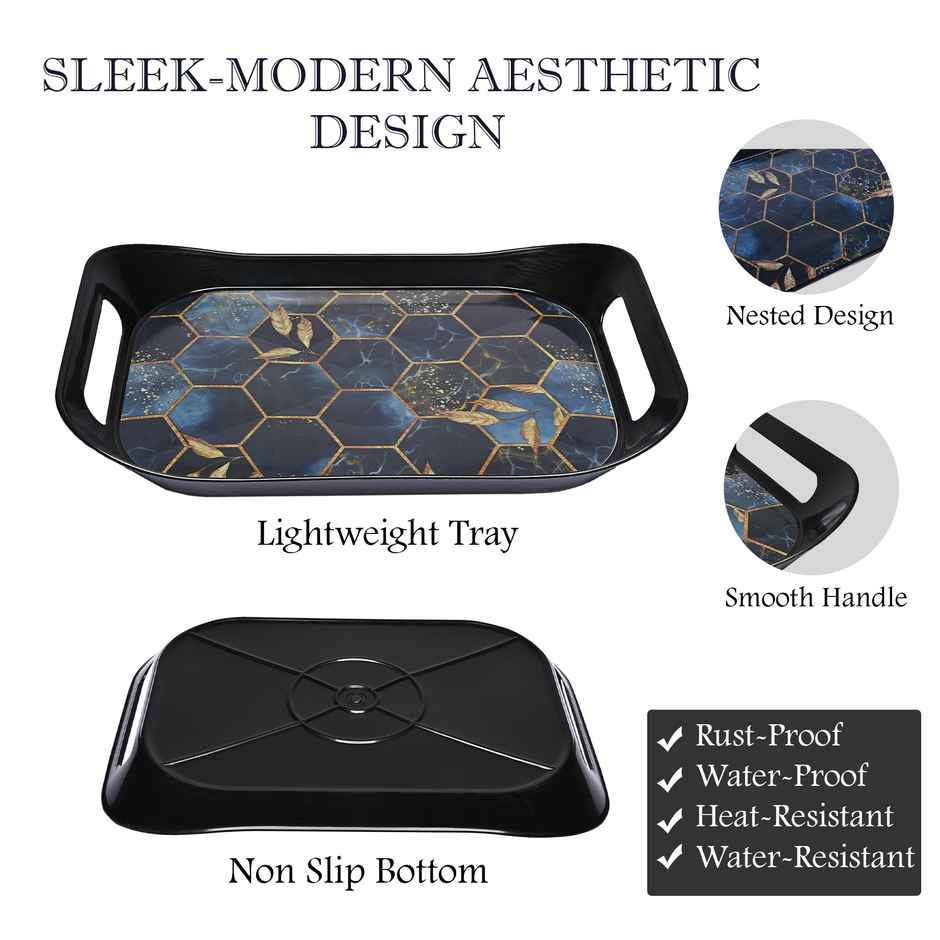 Kuber Industries 3-Piece Nested Serving Tray Set | Hexagon | Black