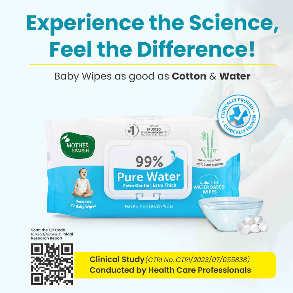 Mother Sparsh 99% Pure Water Unscented Baby Wipes | 72 Pulls Per Pack