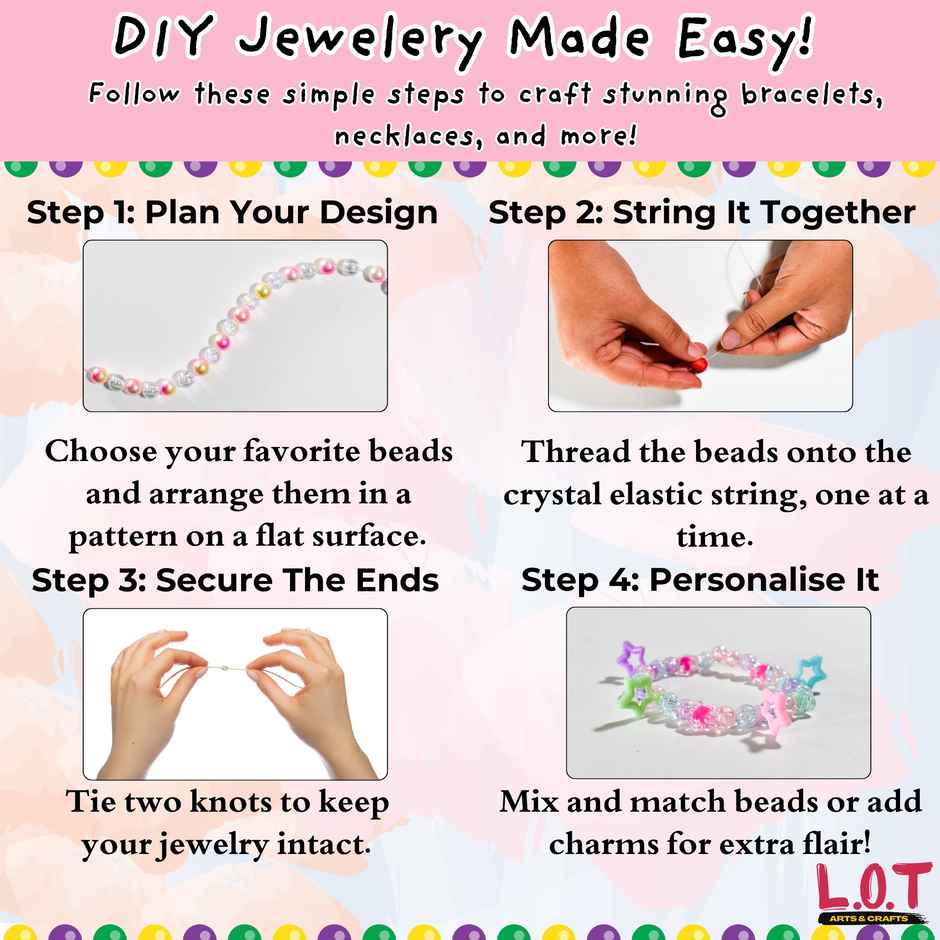 DIY Jewellery Making Kit, 24 Beads, 6 Free Trinkets, Make bracelets, Hairbands and more (Bracey - Alpha)