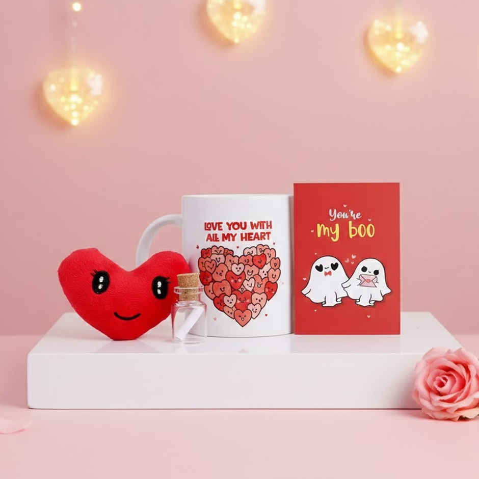 Cute Moments Gift Hamper with Heart Soft Toy and Coffee Mug | Ideal for Gifting | Oye Happy