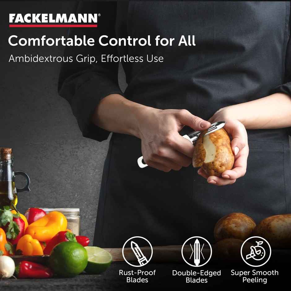 Fackelmann Stainless Steel Vegetable Peeler With Plastic Handle, 19Cm | Sharp Double-Slotted Blade
