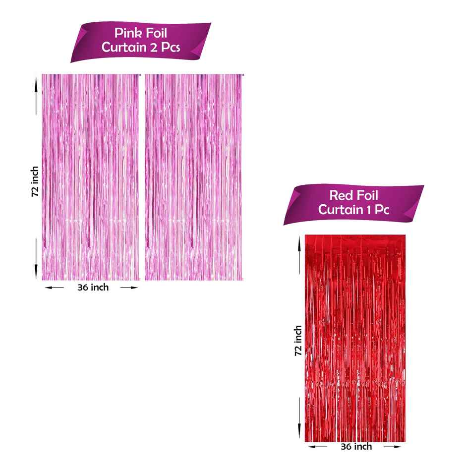 Red and Pink Foil Curtains for Valentine's Day Decoration | Pack of 3 | Party Propz