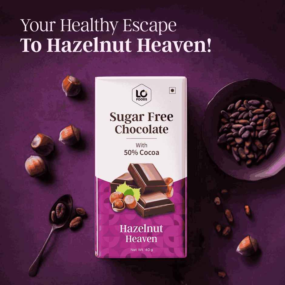 Lo Foods Hazelnut Sugar Free Dark Chocolate Bar | Premium Cocoa Butter Healthy Chocolate