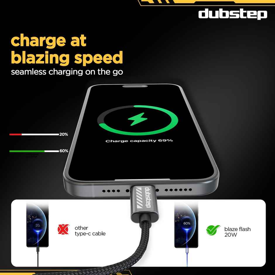Dubstep Blaze Flash 20W 1.25M Usb A To Lightning Cable (Grey)
