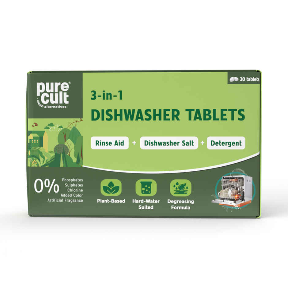 Pure Cult 3-In-1 Plant Mineral and Enzyme Based Dishwasher Tablets | Sulphate Free