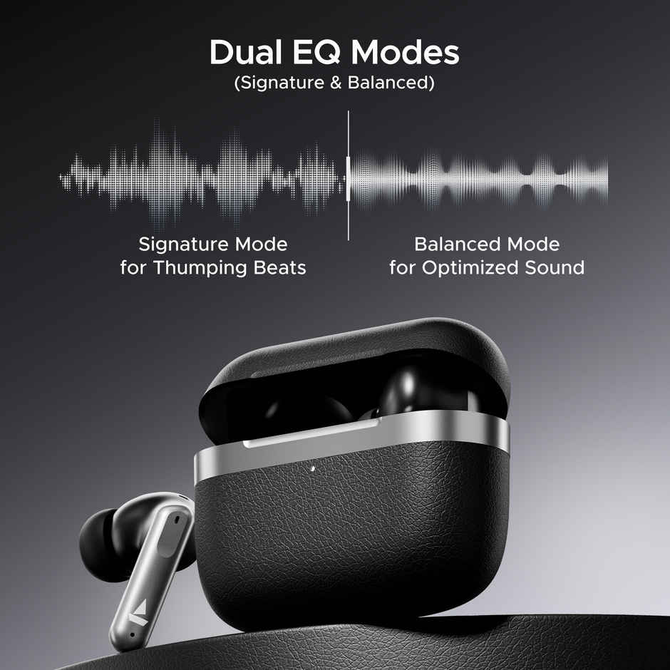 boAt Airdopes 111V2 TWS Earbuds with mic, Premium Leather Finish, 4Mics ENx, 50HRS Battery, 13mm Drivers, Fast Charge, Dual Pair, v5.4 Bluetooth - Classic Black