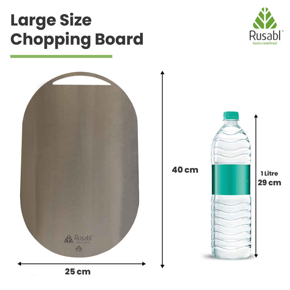 Rusabl Premium Stainless Steel Chopping Board - Food Grade, Anti-Rust, BIS Certified | 40 x 25 cm