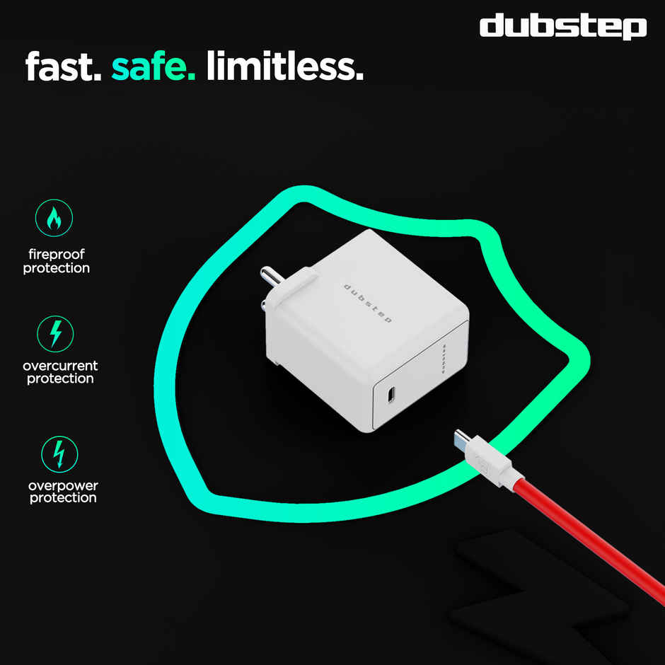 Dubstep Sprint All-in-one 30W 6A Charger with Type-C to Type-C Cable Supports All Fast Charging Technologies(Cable Included) - Red