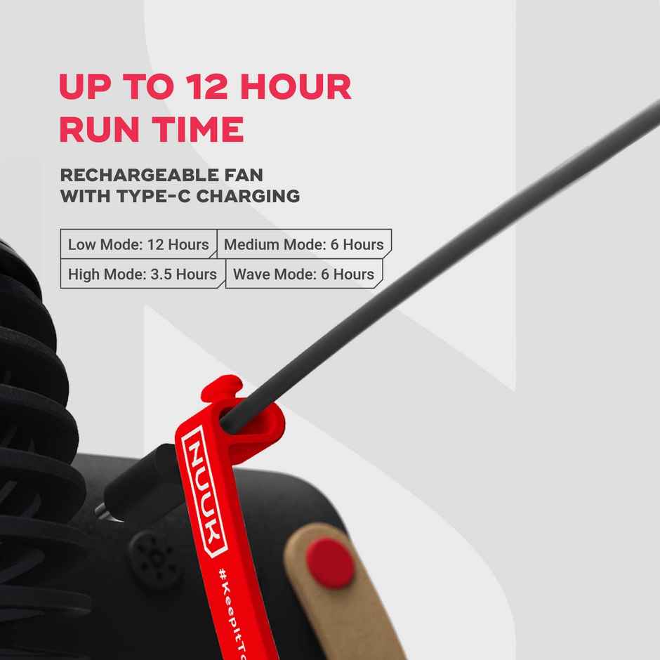 Nuuk Lit BLDC Table Fan, 7 Inch, Rechargeable,Mood Light & Remote Control,4 Wind Modes,Serene Grey