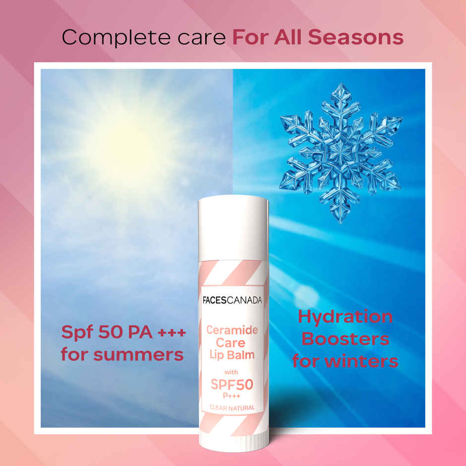 FACES CANADA Ceramide Care Lip Balm | SPF 50 | Hydrates Dry & Chapped Lips - Clear Natural 01
