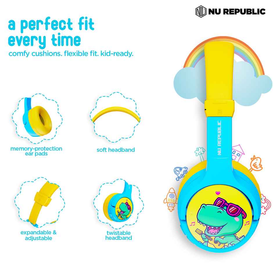 Nu Republic Beatpop with 42 hrs Playtime ENC Wireless Headphone - Blue & Yellow