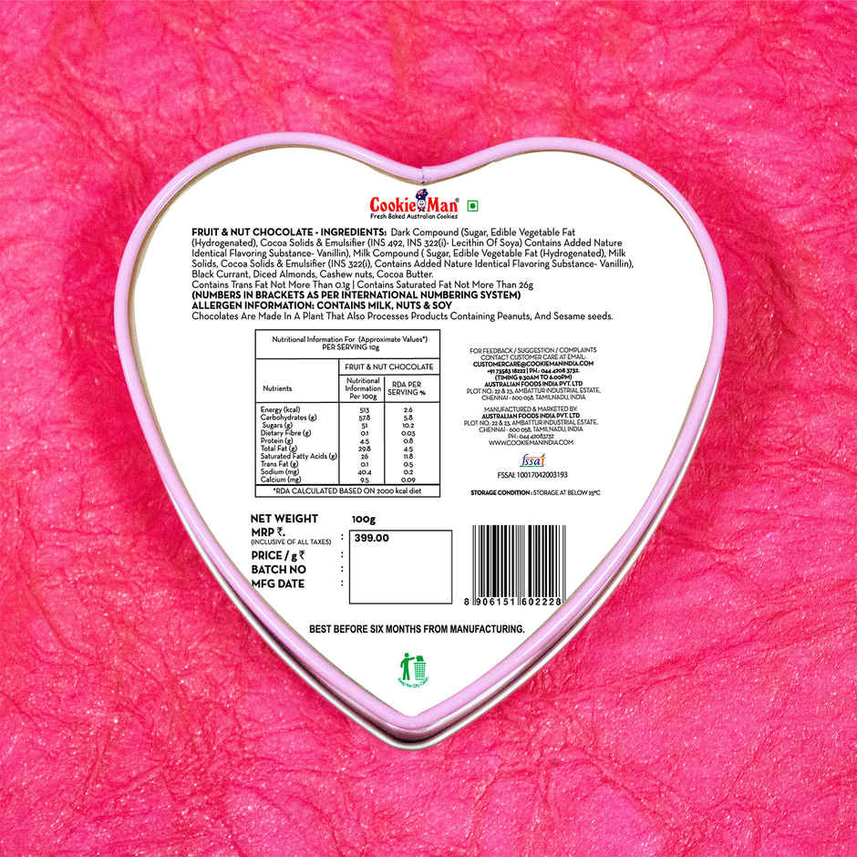 Cookie Man Premium Heart Shaped Chocolates Gift Tin