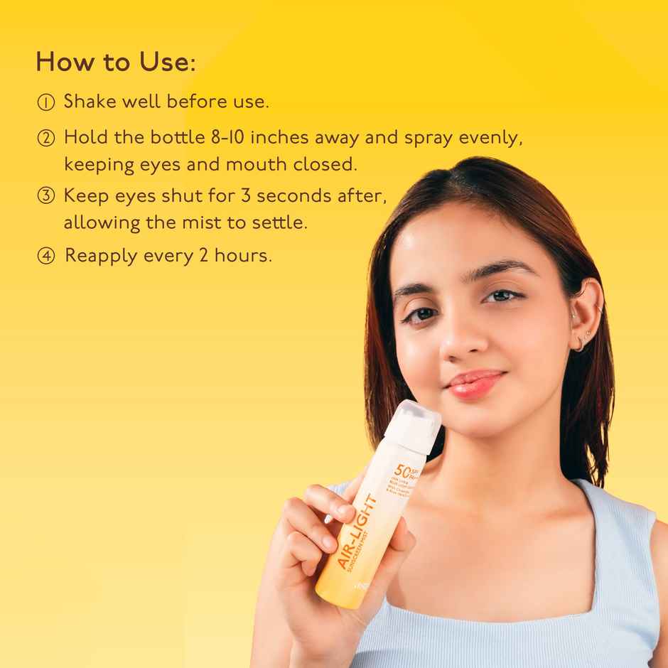 Asaya Air Light Mist Sunscreen spray for Face & Body SPF 50 PA+++,No white cast & makeup friendly