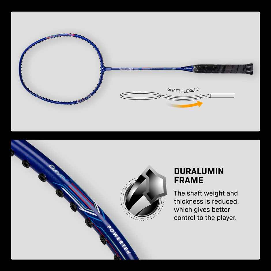 Hundred Powertek 200 Badminton Racket (2 Rackets, 1 Full Cover&3 pc Aura Nylon Shuttlecocks)
