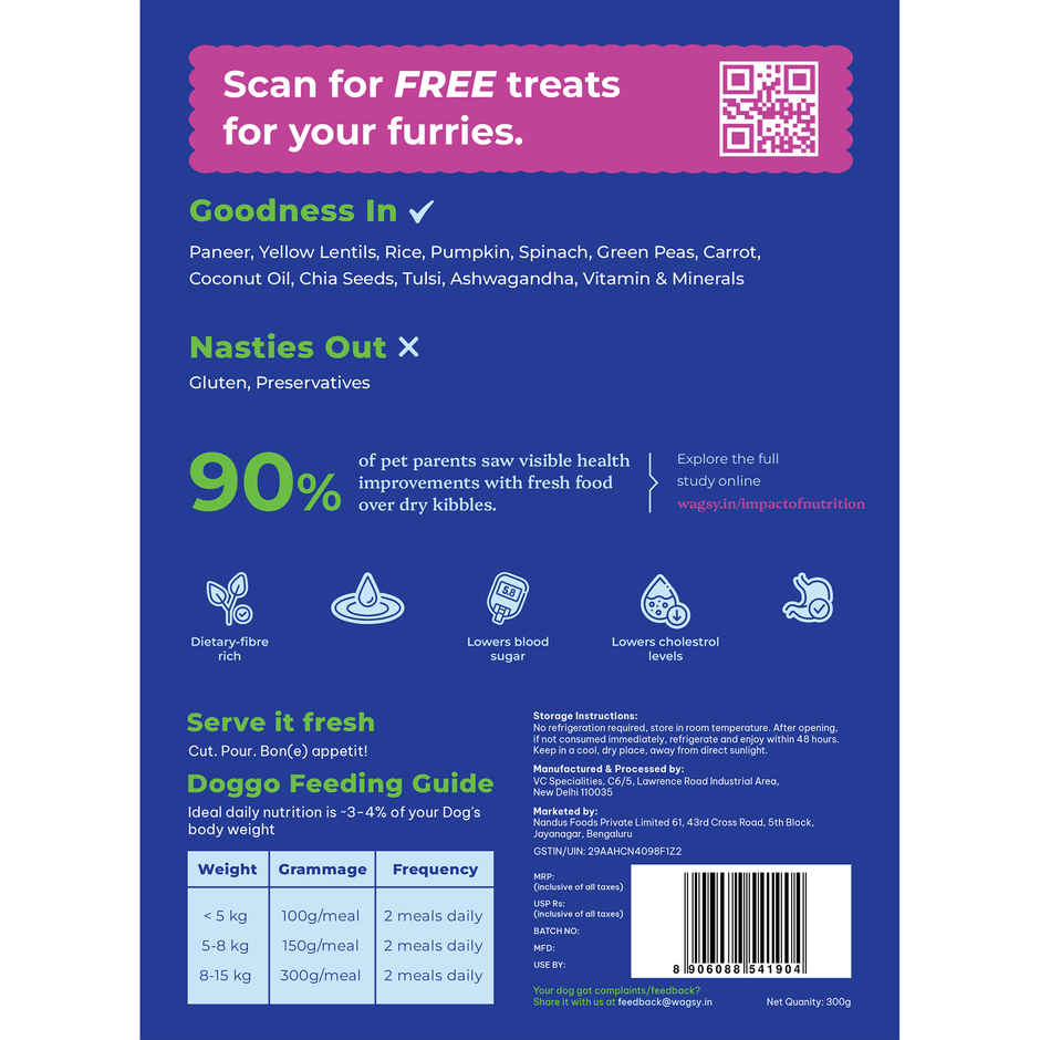 Wagsy - Paneer & VEGgies | Fresh Wet FOOD For Dogs