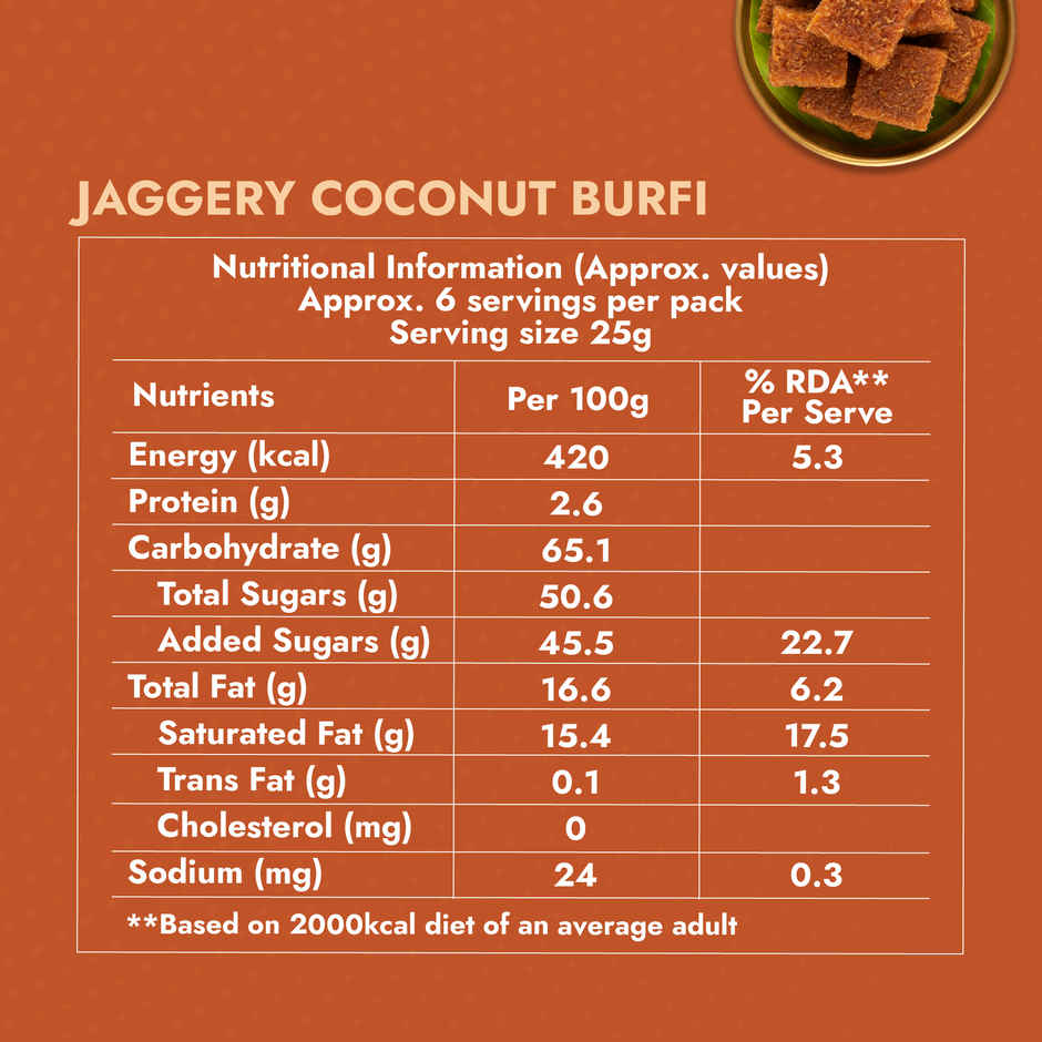 Sweet Karam Coffee Jaggery Coconut Burfi - No Preservatives