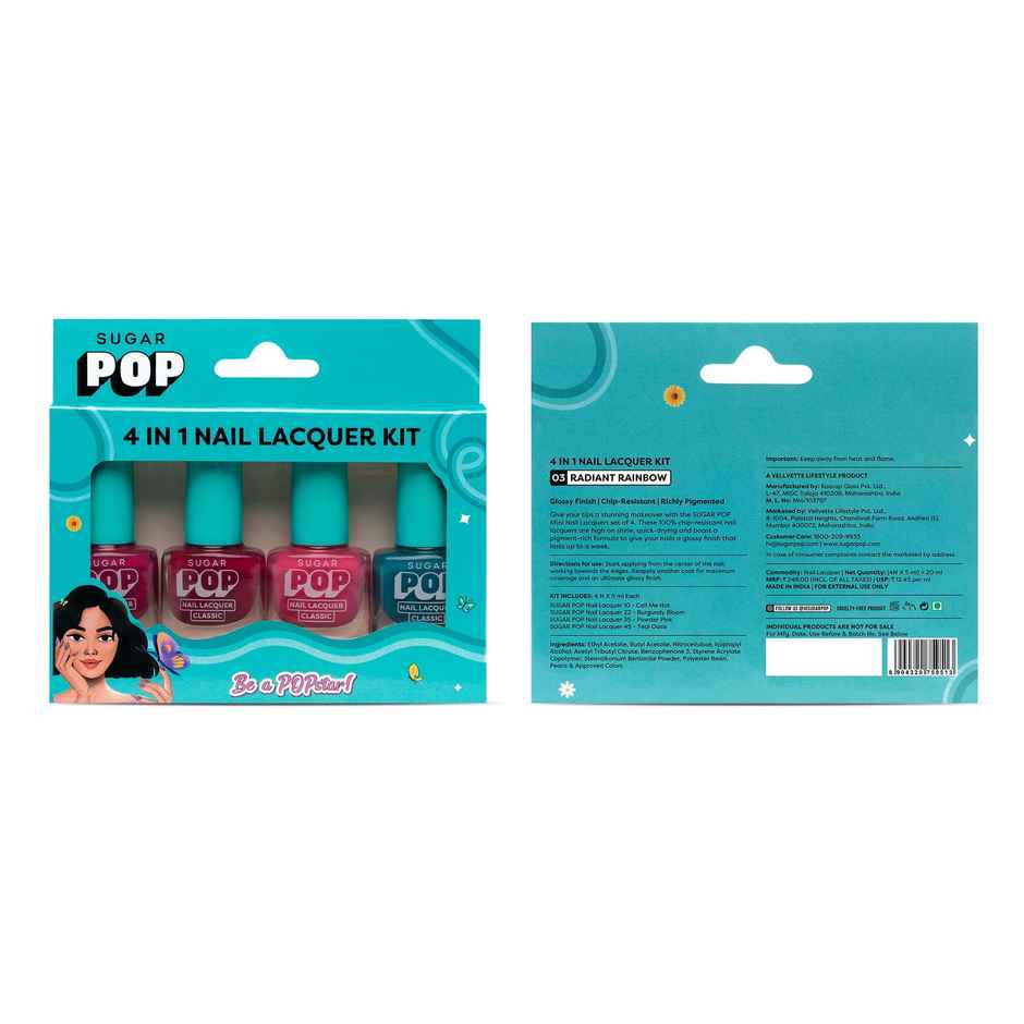 SUGAR POP 4 in 1 Nail Lacquer Kit- 03 Radiant Rainbow | Bright Multi-Shade Set