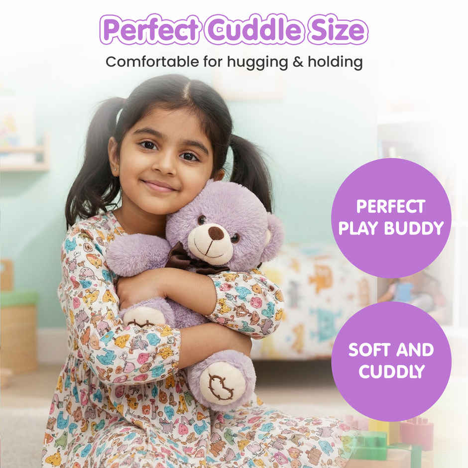 Kidology Cute Teddy Plush Stuffed Toy | Purple - 20 cm
