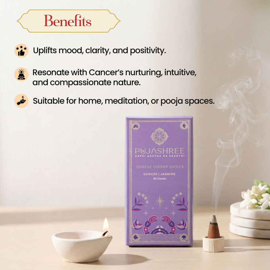 Pujashree Zodiac Dhoop Cones | Cancer - Jasmine