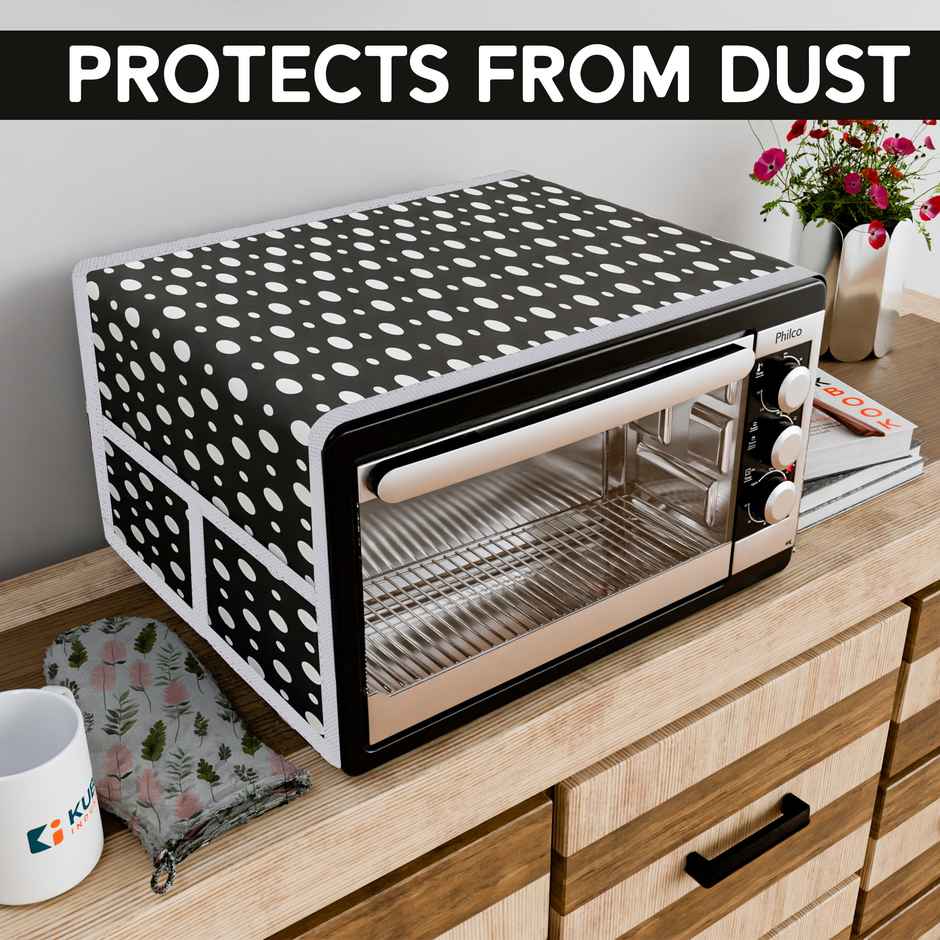 Kuber Industries Microwave Cover with 4 Storage Pockets | Dustproof | Dots Grey
