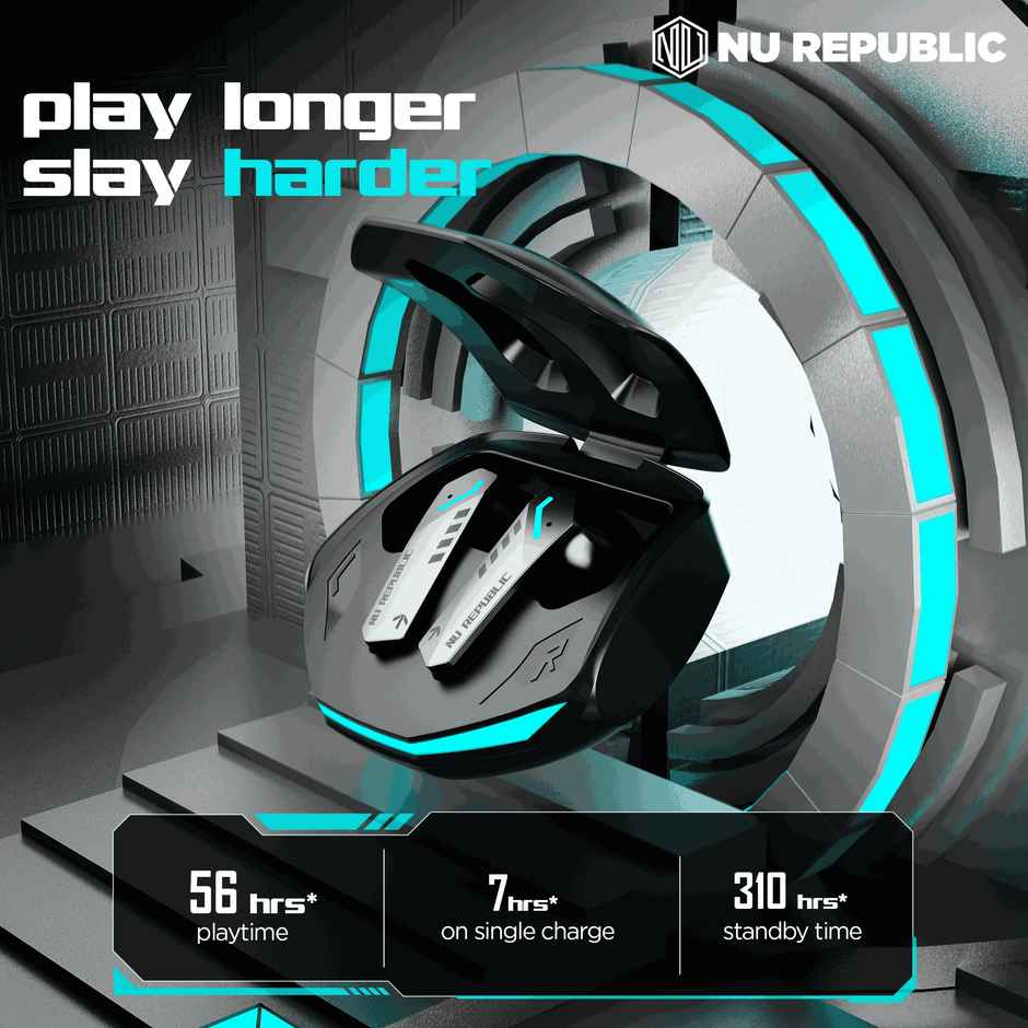 Nu Republic Cyberstud X8 TWS Earbuds, Up to 56Hrs Playtime, 40ms Ultra Low Latency, ENC Mics, 13mm Neodymium Drivers, XBass Technology, Dual Mode for Gaming & Music, Bluetooth 5.3 - Silver