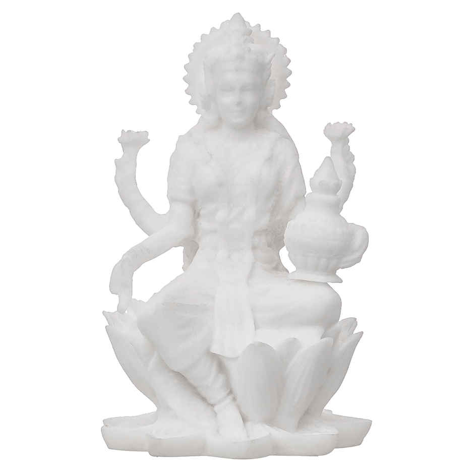 White Resin Goddess Laxmi Idol Sitting on Lotus- Laxmi Murti for Diwali | eCraftIndia