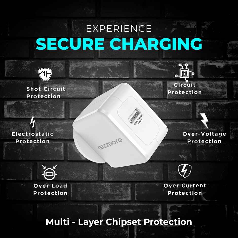 Gizmore 100W Super Vooc Usb Fast Charger Adapter With Type C Cable For All Smartphone