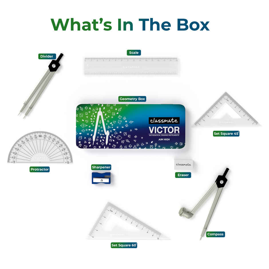 Classmate Geometry Box - Comprehensive Geometry Tools - Assorted Designs