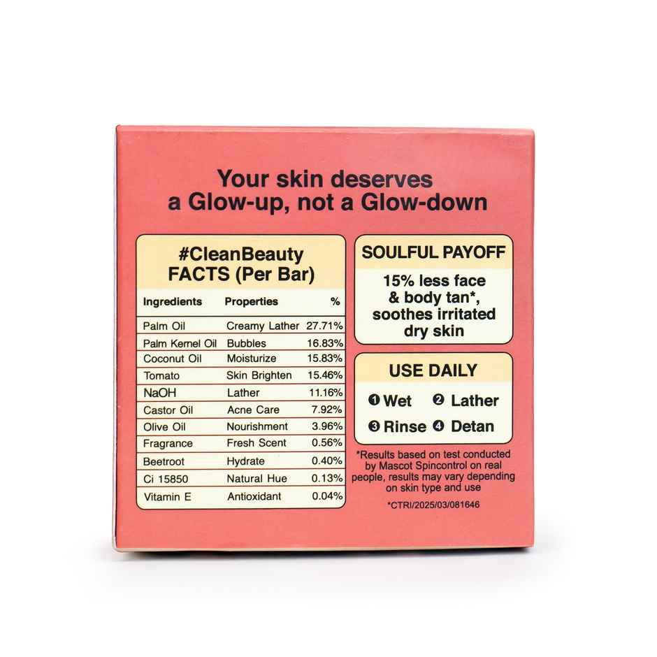 Soulflower Tomato Soap for Tan Removal & Deep Moisturisation | Natural | 1 Pc