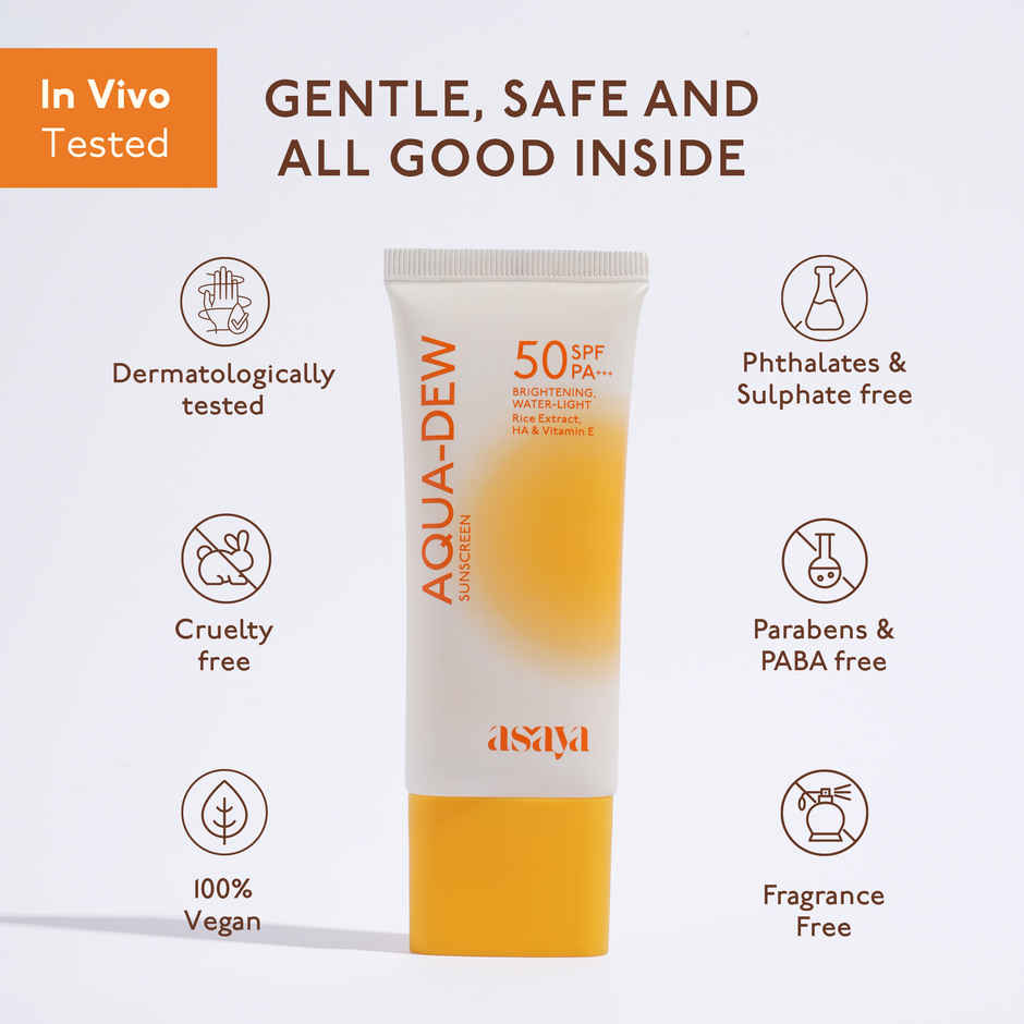 Asaya In-Vivo Tested Spf 50 Lightweight Dewy Water Sunscreen |  Vitamin E,  No White Cast
