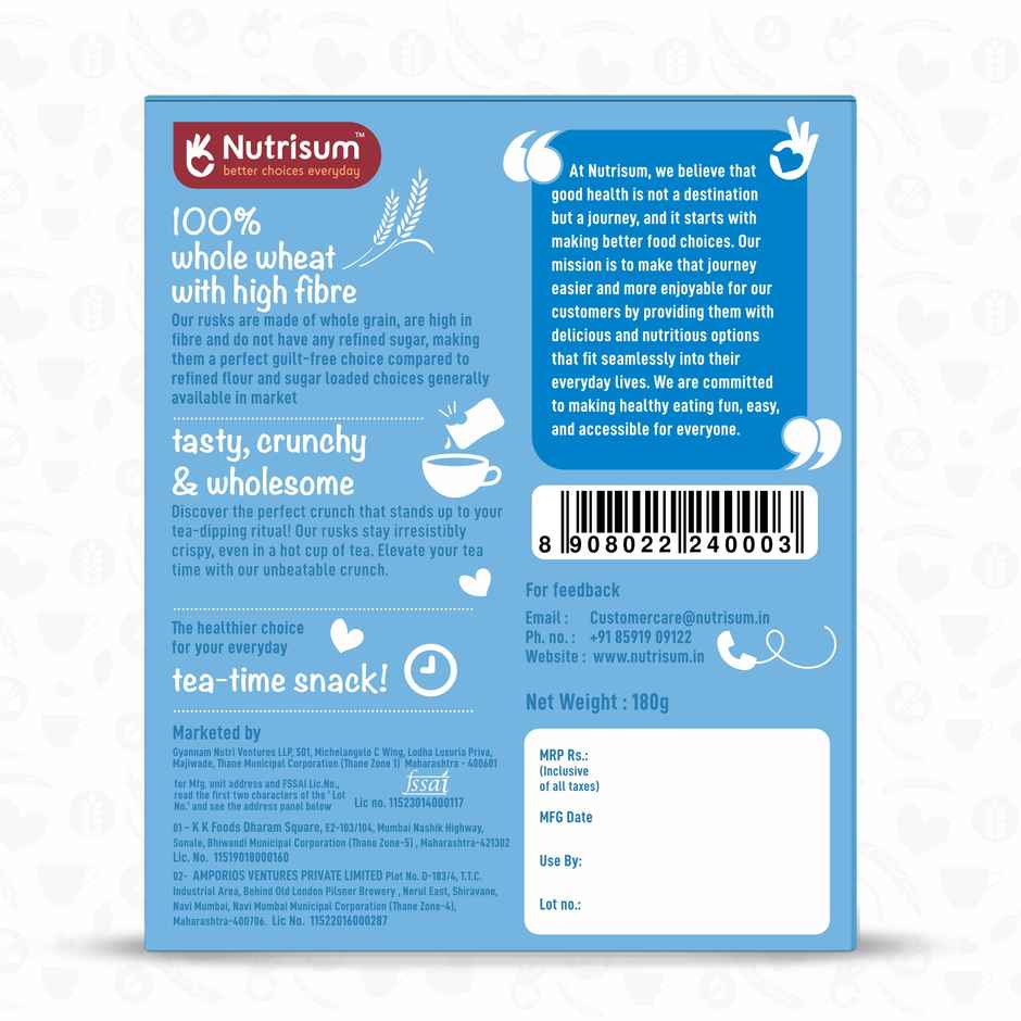 Nutrisum Whole Wheat Rusk - No Added Sugar- Jeera And Ajwain