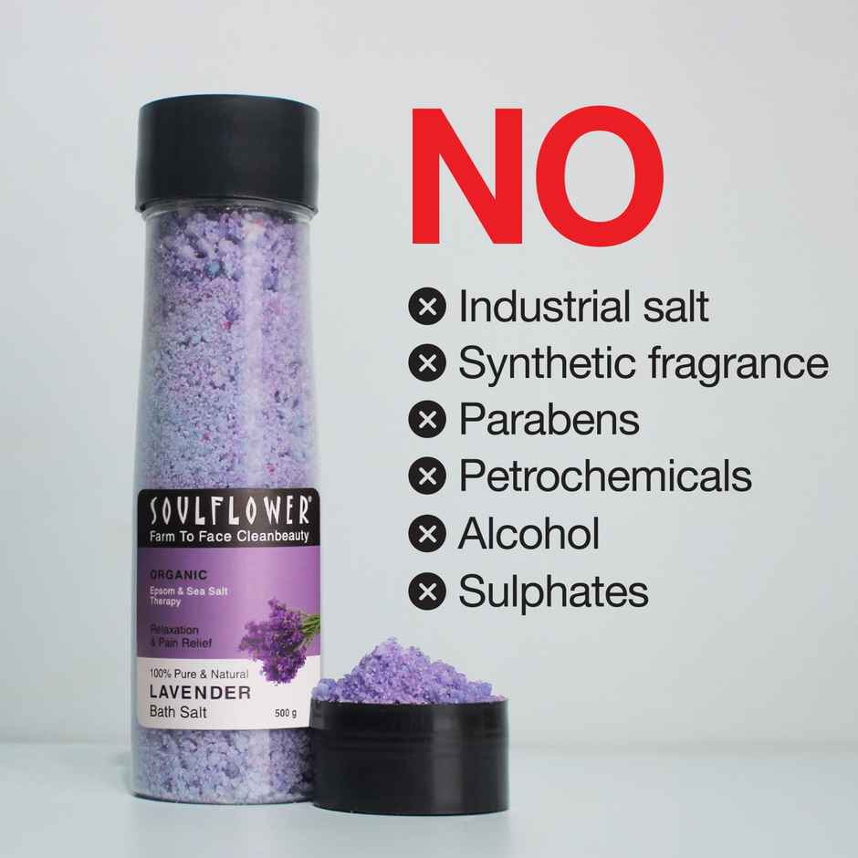 Soulflower Lavender Bath Salt For Muscle Relief & Relaxation(500gms) & Soulflower Lavender Essential Oil(15ml) Combo