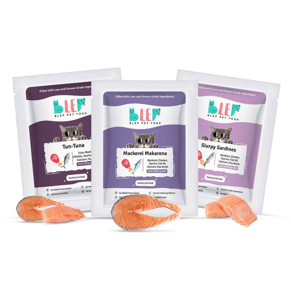 BLEP 100% Natural Cat Food | 3 Recipes Tuna, Mackerel and Sardine | 3 Packs | Zero Preservatives