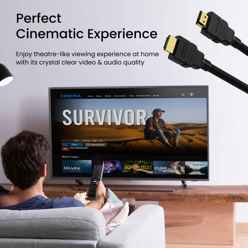 Ambrane (AHDMS-30) 3M High Speed HDMI Cable Supports 3D, 4K, ARC & CEC Extension, Gold Plated Connectors, Compatible with HDMI-Enabled TV, Set Top Box, Blu-ray, Gaming Consoles - Black